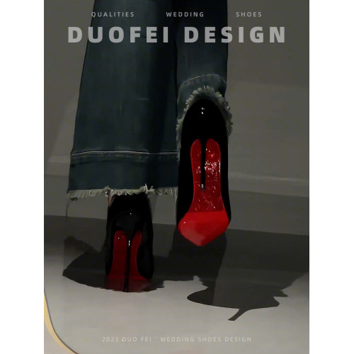 水鑽紅底高跟鞋女細跟秋冬2026新款絕美性感禦姐黑色漆皮尖頭單鞋