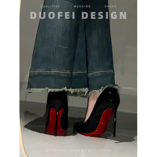 水鑽紅底高跟鞋女細跟秋冬2026新款絕美性感禦姐黑色漆皮尖頭單鞋