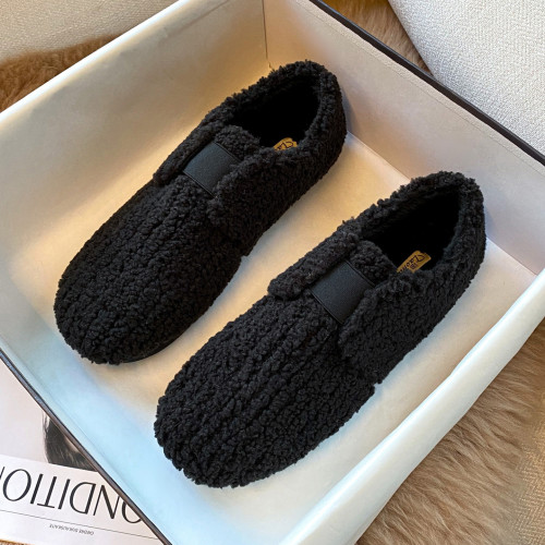 毛毛鞋女秋冬外穿厚底一腳蹬羊羔毛豆豆鞋女加絨棉瓢鞋大碼41到43