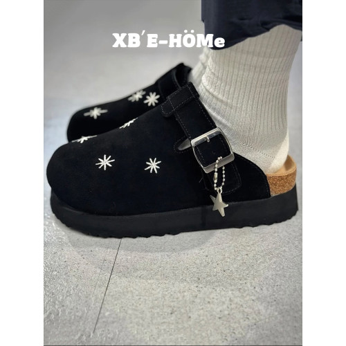 韓版新品~刺綉包頭勃肯鞋男女同款春秋新款星星厚底外穿懶人鞋