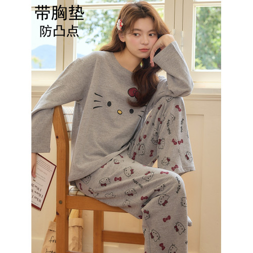 德絨睡衣女款秋冬季帶胸墊加厚保暖韓版甜美卡通可外穿家居服套裝