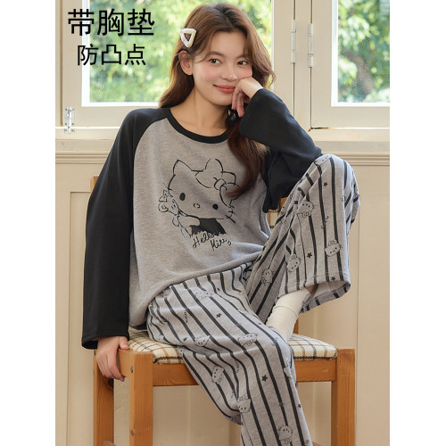 德絨睡衣女款秋冬季帶胸墊加厚保暖韓版甜美卡通可外穿家居服套裝