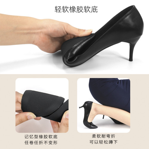 羊皮真皮黑色高跟鞋女春秋細跟職業工作鞋女鞋久站不累腳單鞋上班