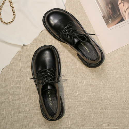 樂福鞋女2026新款春秋系帶學院風jk單鞋配襪子大頭鞋英倫風小皮鞋