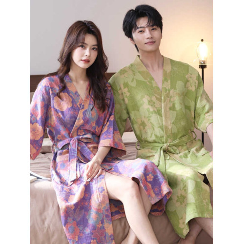 春夏薄款浴袍純棉雙層紗布浴袍家居服睡袍情侶款吸水速乾浴衣大碼