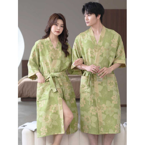 春夏薄款浴袍純棉雙層紗布浴袍家居服睡袍情侶款吸水速乾浴衣大碼