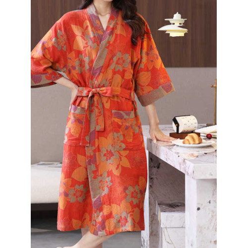 春夏薄款浴袍純棉雙層紗布浴袍家居服睡袍情侶款吸水速乾浴衣大碼