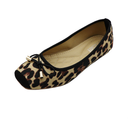 韓國chic ins秋冬方頭鞋蝴蝶結平底單鞋豹紋船鞋百搭平底大碼女鞋