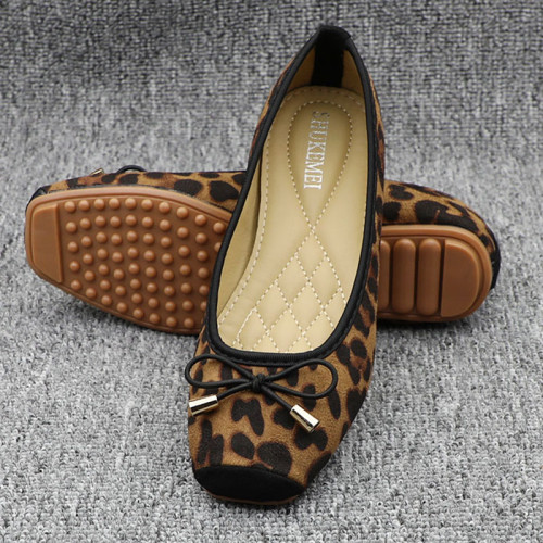 韓國chic ins秋冬方頭鞋蝴蝶結平底單鞋豹紋船鞋百搭平底大碼女鞋