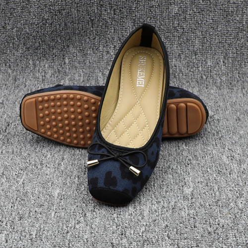 韓國chic ins秋冬方頭鞋蝴蝶結平底單鞋豹紋船鞋百搭平底大碼女鞋