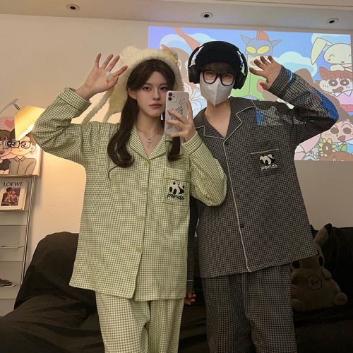 情侶睡衣女春秋款韓版高級感條紋純棉長袖男士大碼簡約家居服套裝 情侶睡衣女春秋款韓版高級感條紋純棉長袖男士大碼簡約家居服套裝