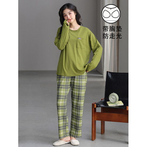 帶胸墊一體睡衣女春秋款長袖純棉甜美卡通套裝冬季休閒寬鬆家居服 帶胸墊一體睡衣女春秋款長袖純棉甜美卡通套裝冬季休閒寬鬆家居服