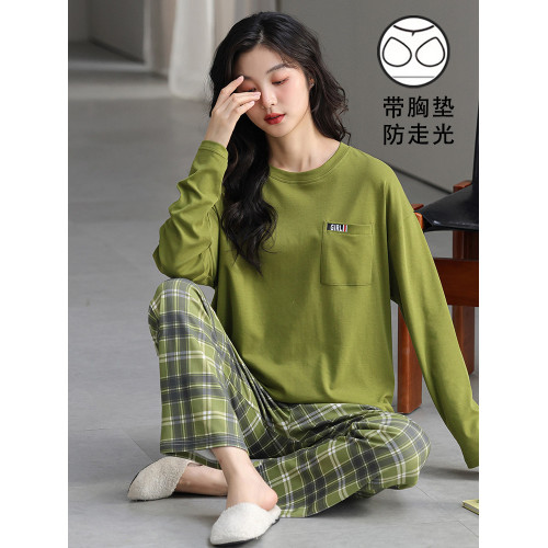 帶胸墊一體睡衣女春秋款長袖純棉甜美卡通套裝冬季休閒寬鬆家居服 帶胸墊一體睡衣女春秋款長袖純棉甜美卡通套裝冬季休閒寬鬆家居服