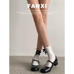 羊皮版~復古百搭粗跟瑪麗珍鞋女法式簡約圓頭一字帶通勤淺口單鞋