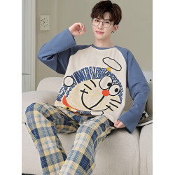 秋冬季男士純棉長袖睡衣青少年加肥加大碼卡通學生中大童兩件套裝