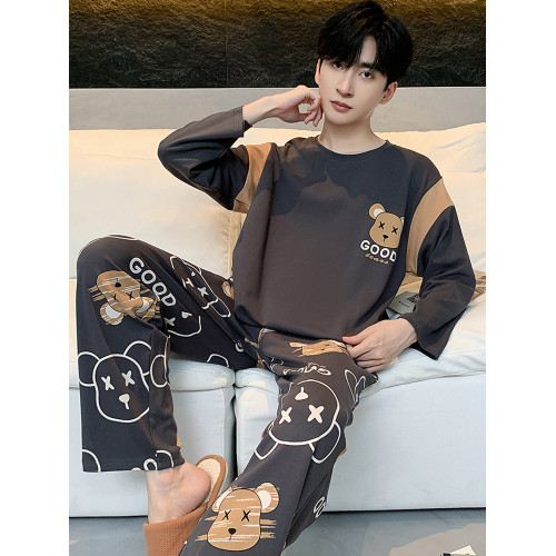 秋冬季男士純棉長袖睡衣青少年加肥加大碼卡通學生中大童兩件套裝