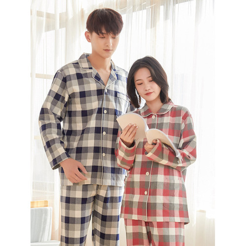 出口日本女士全棉春秋冬季純棉磨毛絨布情侶長袖睡衣格子家居服男 出口日本女士全棉春秋冬季純棉磨毛絨布情侶長袖睡衣格子家居服男