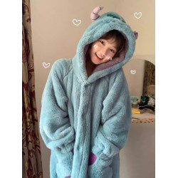 蘇利文睡衣女秋冬季珊瑚絨睡袍加厚加絨浴袍怪獸大學家居服冬天