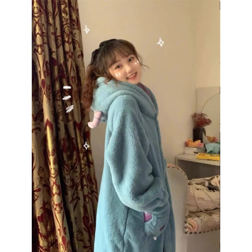 蘇利文睡衣女秋冬季珊瑚絨睡袍加厚加絨浴袍怪獸大學家居服冬天