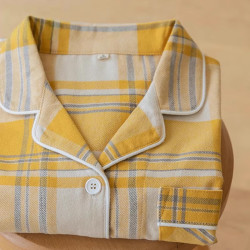 MUEJ高級感睡衣女士秋冬純棉絨布磨毛長袖格子情侶男士家居服套裝