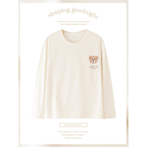 純棉睡衣上衣女士 T恤春秋圓領長袖寬鬆大碼秋冬家居服單件睡衣