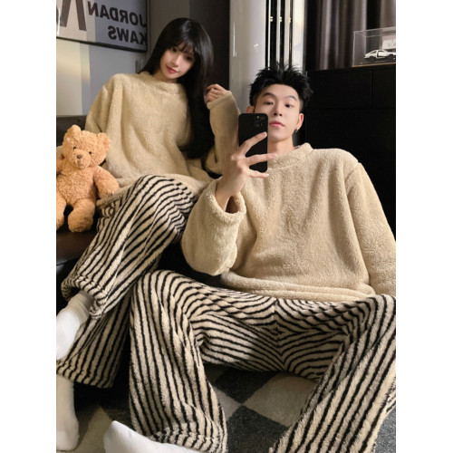 情侶睡衣女冬季珊瑚絨加厚加絨條紋網紅風法蘭絨男士保暖家居服厚 情侶睡衣女冬季珊瑚絨加厚加絨條紋網紅風法蘭絨男士保暖家居服厚