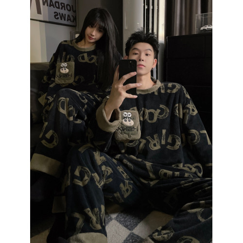 情侶睡衣女冬季珊瑚絨加厚加絨條紋網紅風法蘭絨男士保暖家居服厚 情侶睡衣女冬季珊瑚絨加厚加絨條紋網紅風法蘭絨男士保暖家居服厚