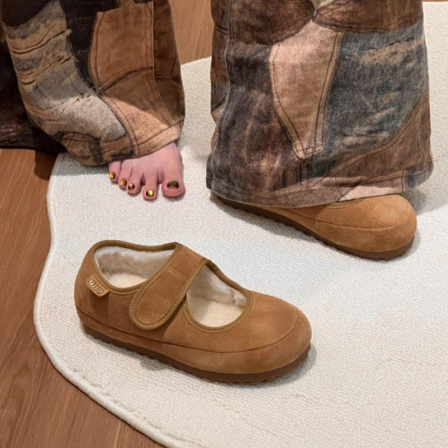 厚底內增高瑪麗珍鞋加絨女2024秋冬魔術貼休閒毛毛鞋