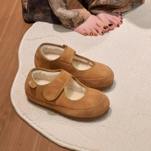 厚底內增高瑪麗珍鞋加絨女2024秋冬魔術貼休閒毛毛鞋