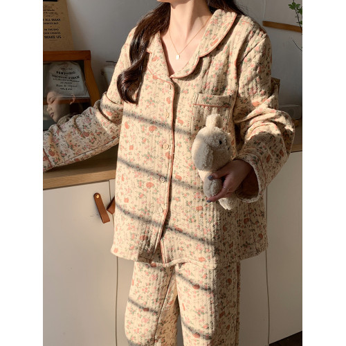 睡衣女春秋季夾層空氣棉寬鬆長袖加厚款家居服2025年新款冬天碎花 睡衣女春秋季夾層空氣棉寬鬆長袖加厚款家居服2025年新款冬天碎花