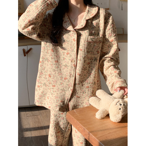 睡衣女春秋季夾層空氣棉寬鬆長袖加厚款家居服2025年新款冬天碎花 睡衣女春秋季夾層空氣棉寬鬆長袖加厚款家居服2025年新款冬天碎花