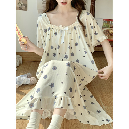 睡衣女夏網紅風冰絲夏季薄款甜美日系睡裙大碼200斤胖女孩睡衣裙