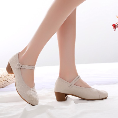 老北京布鞋女中高跟復古風搭配旗袍的鞋茶服古風漢服綉花鞋女