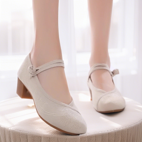 老北京布鞋女中高跟復古風搭配旗袍的鞋茶服古風漢服綉花鞋女