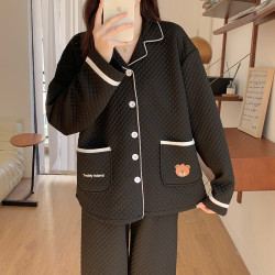 冬季空氣棉情侶睡衣女款秋冬2025年新款純棉薄夾棉男士加厚家居服