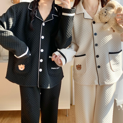 冬季空氣棉情侶睡衣女款秋冬2025年新款純棉薄夾棉男士加厚家居服