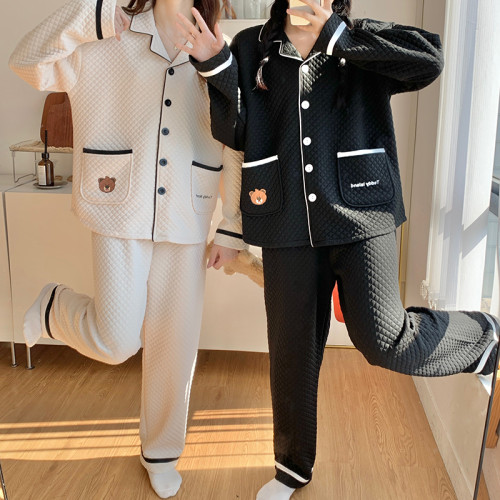 冬季空氣棉情侶睡衣女款秋冬2025年新款純棉薄夾棉男士加厚家居服