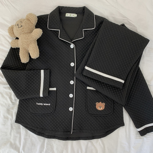 冬季空氣棉情侶睡衣女款秋冬2025年新款純棉薄夾棉男士加厚家居服