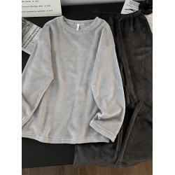 珊瑚絨情侶睡衣男女士加絨保暖法蘭絨秋冬款純色可外穿家居服套裝