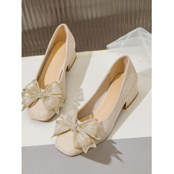 秀禾婚紗兩穿新娘鞋法式婚鞋女平時可穿單鞋寬腳胖腳大碼女鞋41-4