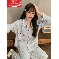 浪莎女士絕美睡衣春秋季純棉長袖可愛2026今年流行大碼可外穿