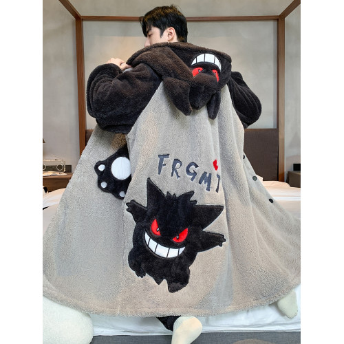 冬季睡袍男學生珊瑚絨加絨加厚法蘭絨青少年睡衣男中長款浴袍套裝