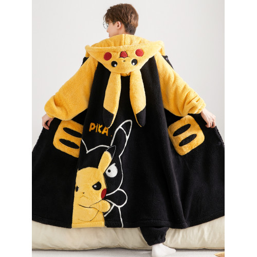 冬季睡袍男學生珊瑚絨加絨加厚法蘭絨青少年睡衣男中長款浴袍套裝