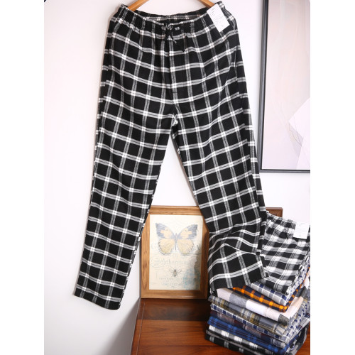 睡褲男冬純棉磨毛男士寬鬆全棉居家褲子格子大碼春秋高腰家居長褲