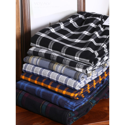 睡褲男冬純棉磨毛男士寬鬆全棉居家褲子格子大碼春秋高腰家居長褲