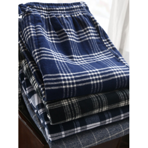 睡褲男冬純棉磨毛男士寬鬆全棉居家褲子格子大碼春秋高腰家居長褲