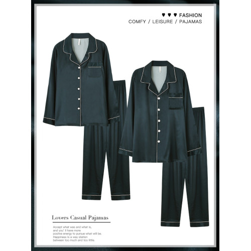 情侶睡衣女春秋款冰絲長袖薄款仿真絲綢家居服春夏季男士黑白套裝 情侶睡衣女春秋款冰絲長袖薄款仿真絲綢家居服春夏季男士黑白套裝