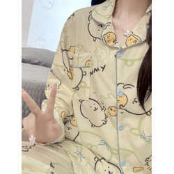 日系可愛卡通自嘲熊睡衣女春秋季純棉長袖長褲學生家居服套裝外穿