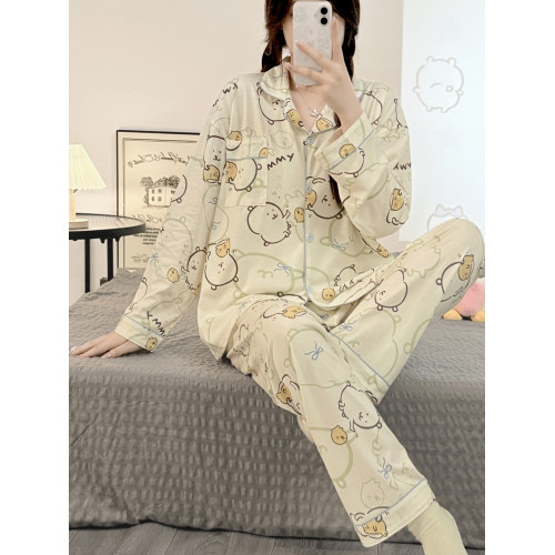 日系可愛卡通自嘲熊睡衣女春秋季純棉長袖長褲學生家居服套裝外穿