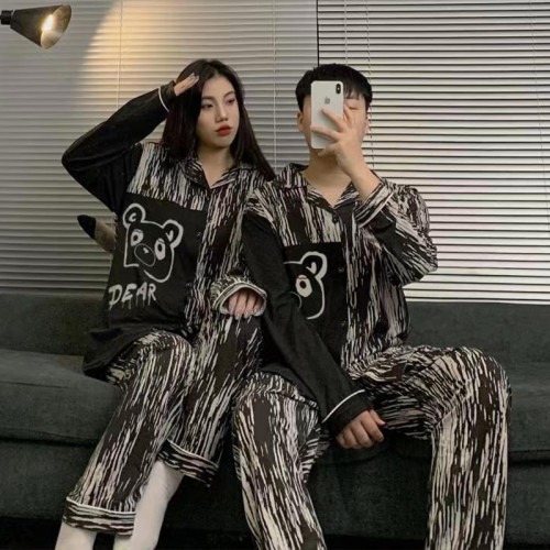 日系卡通情侶睡衣春秋季純棉長袖秋冬男女士ins網紅風家居服套裝